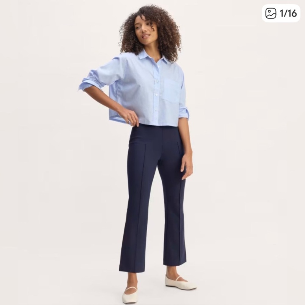 NWT Everlane The Dream Kick Flare Pin-tuck Side Zip Pull On Trouser Navy L - Picture 16 of 16